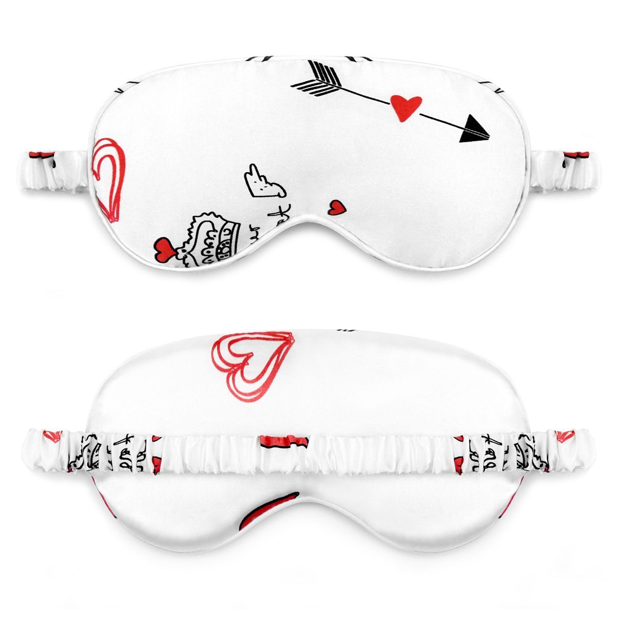 Cartoon Heart & Arrow Print Sleep Mask - Silk-Like White Fabric 100% Light Blocking Breathable & Soft Adjustable Headband_voghion.com