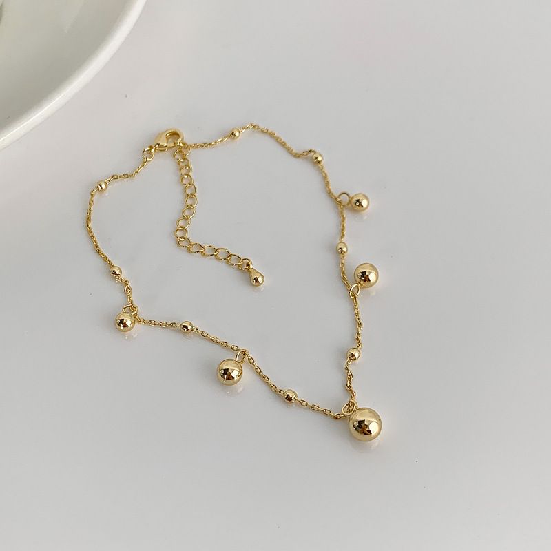 Cavigliera coreana semplice, squisita, piccola e rotonda, con pallina, stile Ins, elegante e versatile, per donne, placcata in rame autentico._voghion.com