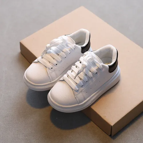 2023 Spring New Children Fashion Soft White Boys Sports Shoes Korean Style Students Lace-up Light Sneakers for Girls_voghion.com