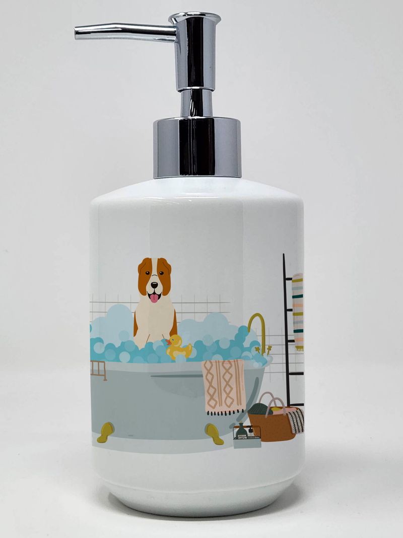 Central Asian Shepherd Dog in Bathtub Ceramic Soap Dispenser Hand Soap Dispenser Pump Bottles for Bathroom Kitchen, Empty Refillable Liquid Soap Conta_voghion.com