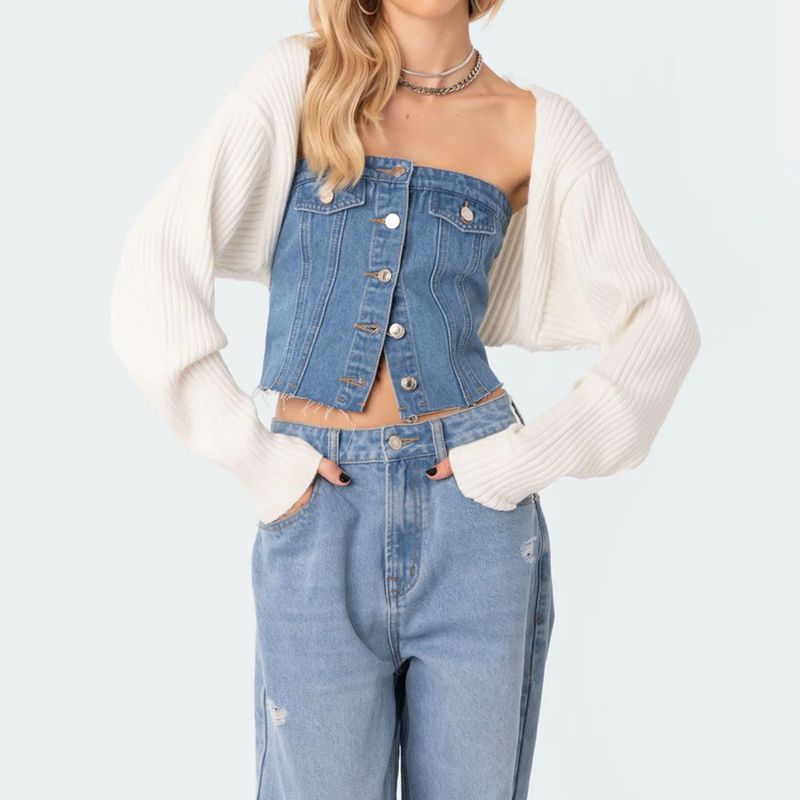 sexy slim fit tunic denim vest women_voghion.com