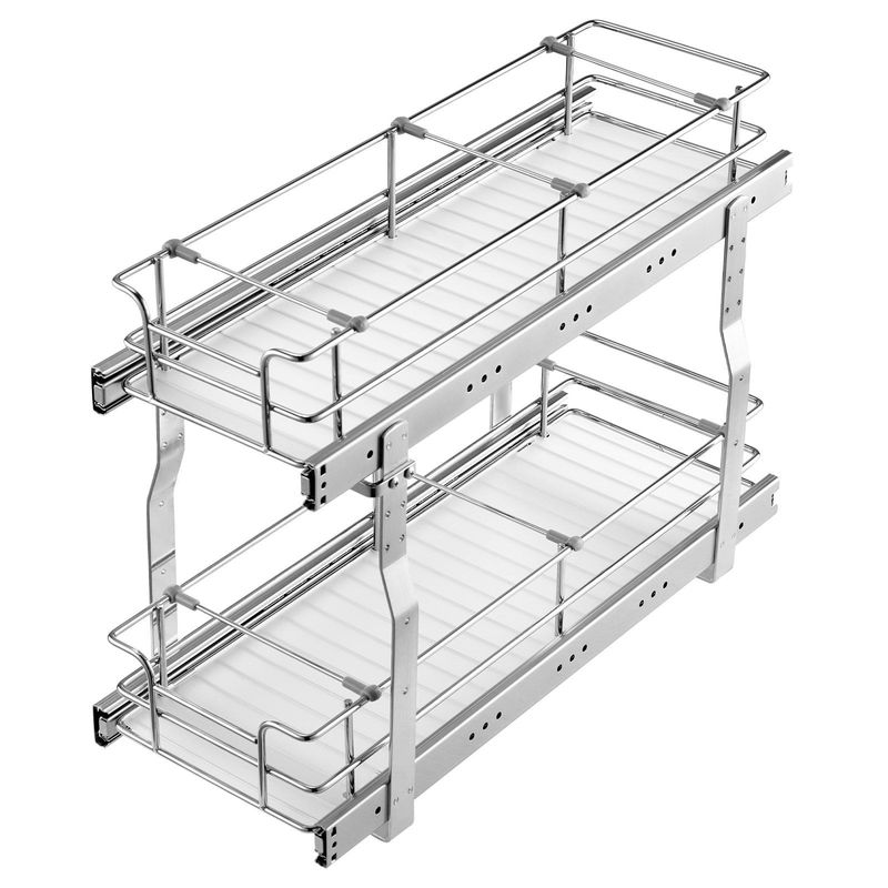 2-Tier Wire Pull Out Cabinet Under Sink Organizer 8.5x21 Inch Drawer Basket_voghion.com