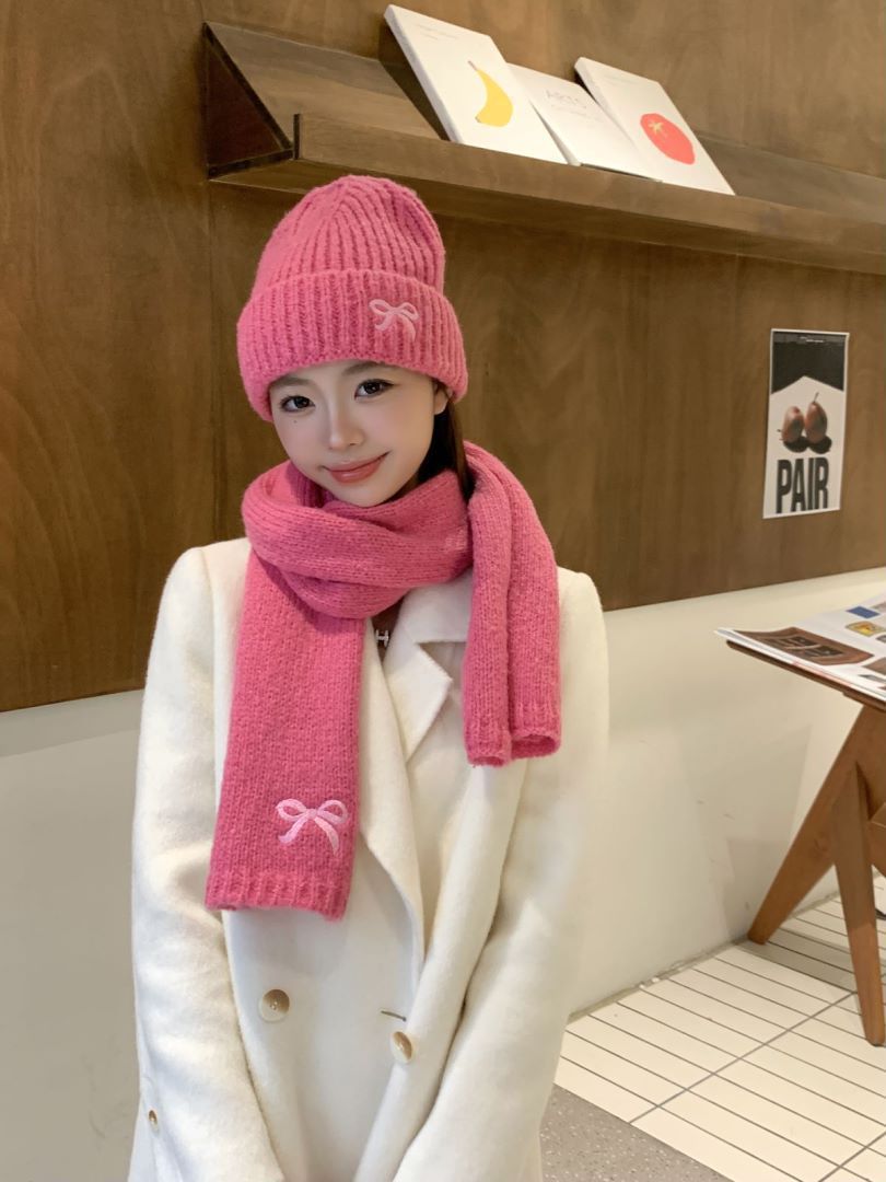 Winter schattige strik geborduurd gebreide veelzijdige warme nek sfeer sjaal muts tweedelige set_voghion.com