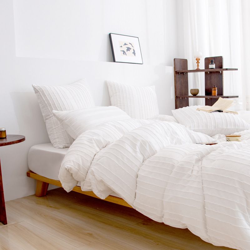 Polyester Cut Flower Vertical Stripe AB Version Quilt Cover Pillowcase Three Piece Set_voghion.com