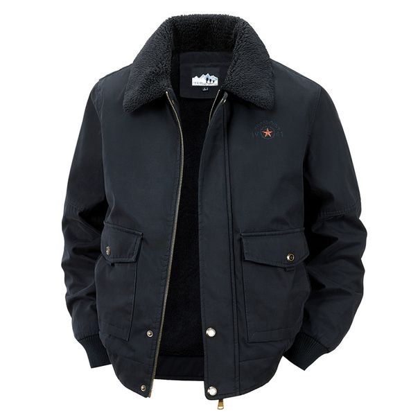 Herren-Baumwolljacke mit Lammwolle, Winterjacke mit Fleecefutter, lockere Passform, Übergröße, mittleres Alter, warm, lässig, ältere Menschen_voghion.com