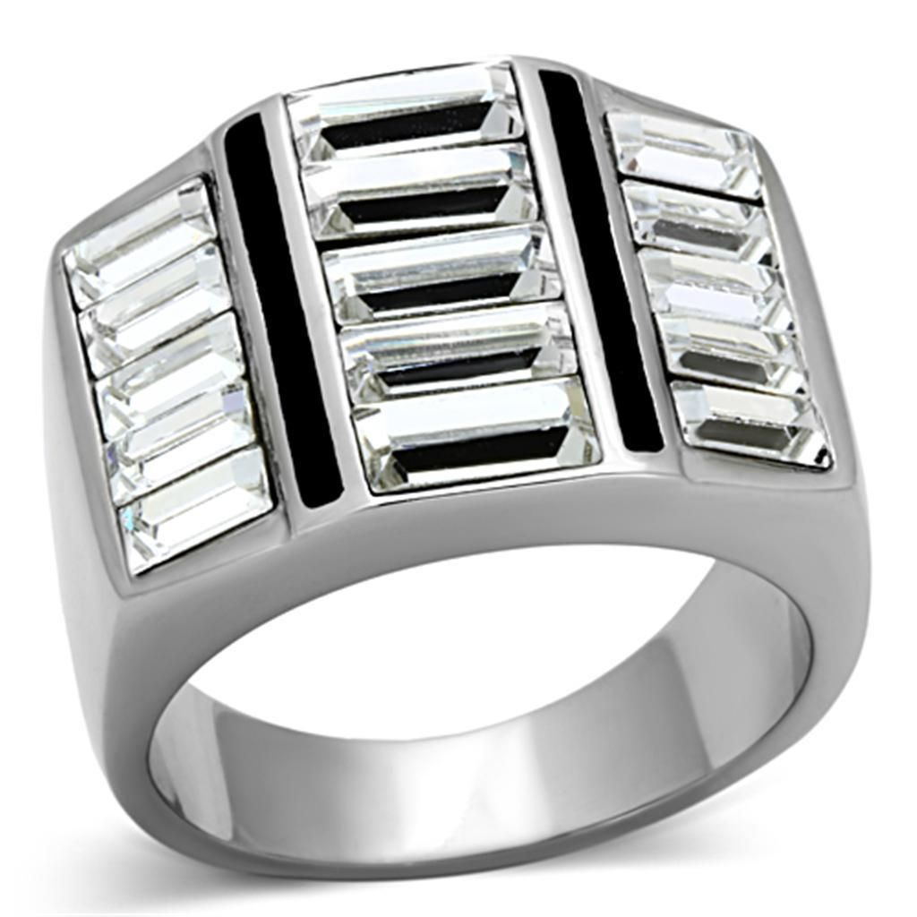 TK1185 - High polished (no plating) Stainless Steel Ring with Top Grade Crystal in Clear_voghion.com