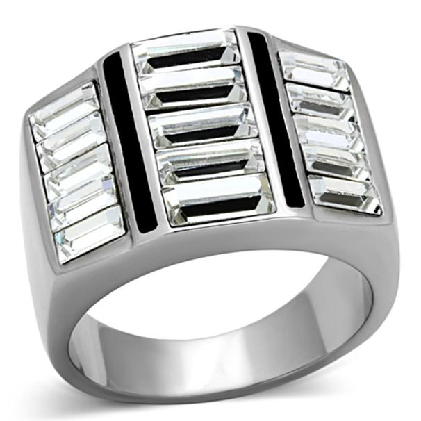 TK1185 - High polished (no plating) Stainless Steel Ring with Top Grade Crystal in Clear_voghion.com
