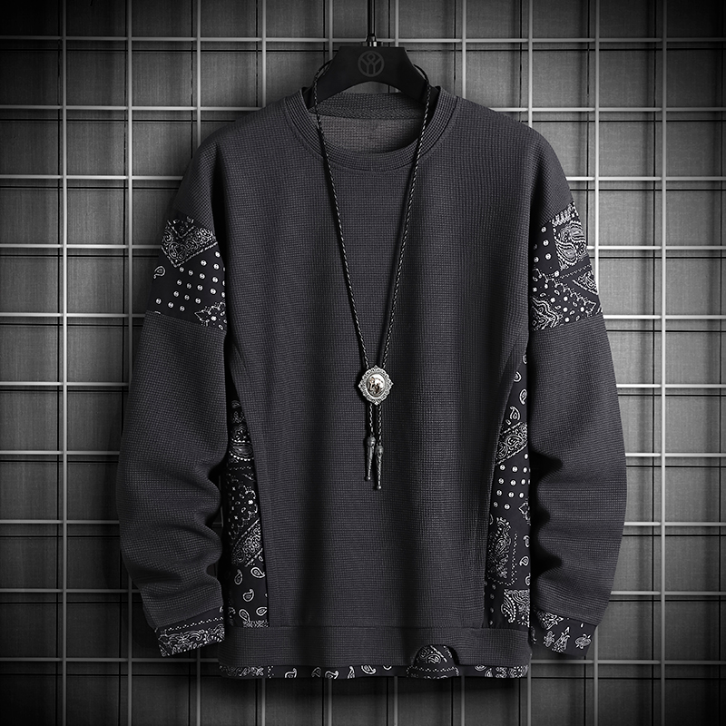 Yipin Yuan-YPY-6727-P29 Waffle Sweetheart Insert Color Pullover Round Neck Long sleeved Men's Top_voghion.com