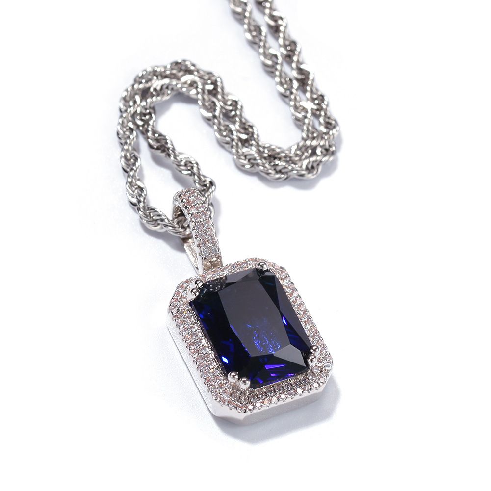 Men And Women's Jewelry Bold Geometric Square Pendant Necklace With Diamond Accents - Stainless Steel Twist Chain In Multiple Colors_voghion.com