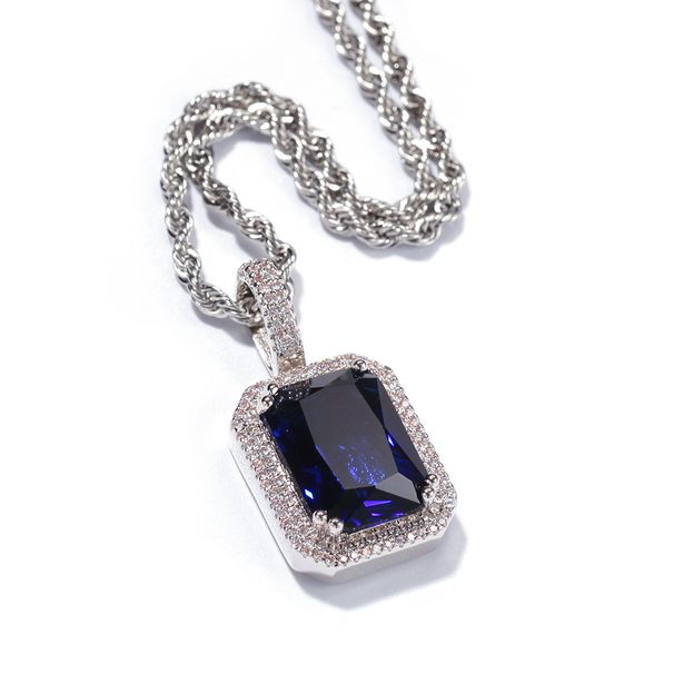 Men And Women's Jewelry Bold Geometric Square Pendant Necklace With Diamond Accents - Stainless Steel Twist Chain In Multiple Colors_voghion.com