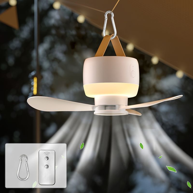 Ventilatore da campeggio portatile ricaricabile tramite USB con luce LED, telecomando regolabile per tende da esterno, pale staccabili, batteria a lunga durata_voghion.com