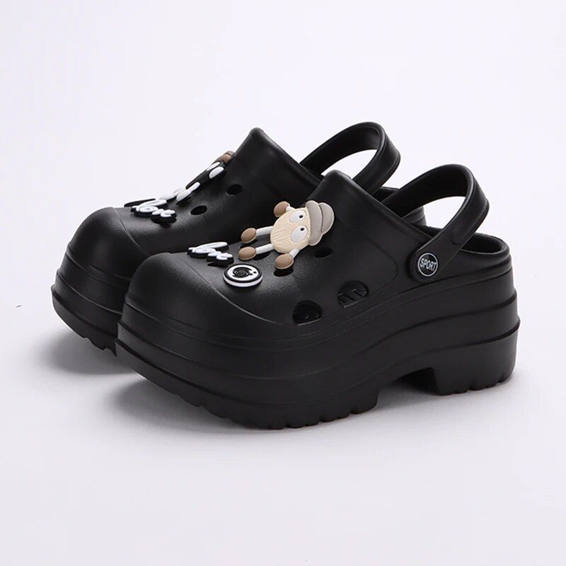 Cartoon DIY Chunky Plateau Sandalen Frauen 2024 Sommer Dicke Unterseite Clogs Gartenschuhe Frau Geschlossene Zehe Rutschfester Strand_voghion.com