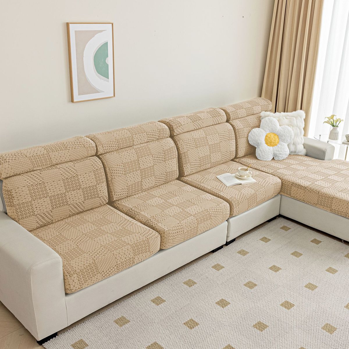 Copridivano elasticizzato – Copertura totale, tessuto in poliestere, vestibilità moderna per divano componibile, divano a due posti e poltrona (antiscivolo, lavabile in lavatrice)_voghion.com