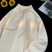 Men's Vintage Polo Shirt – Half-Zip Stand Collar Top In Jacquard Beige (Oversized Fit)_voghion.com