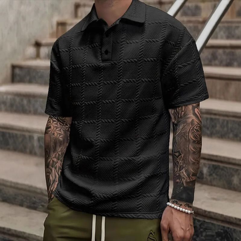 Men's Clothing Short Sleeved Textured Golf Knitted Shirt Casual All Match Tops_voghion.com