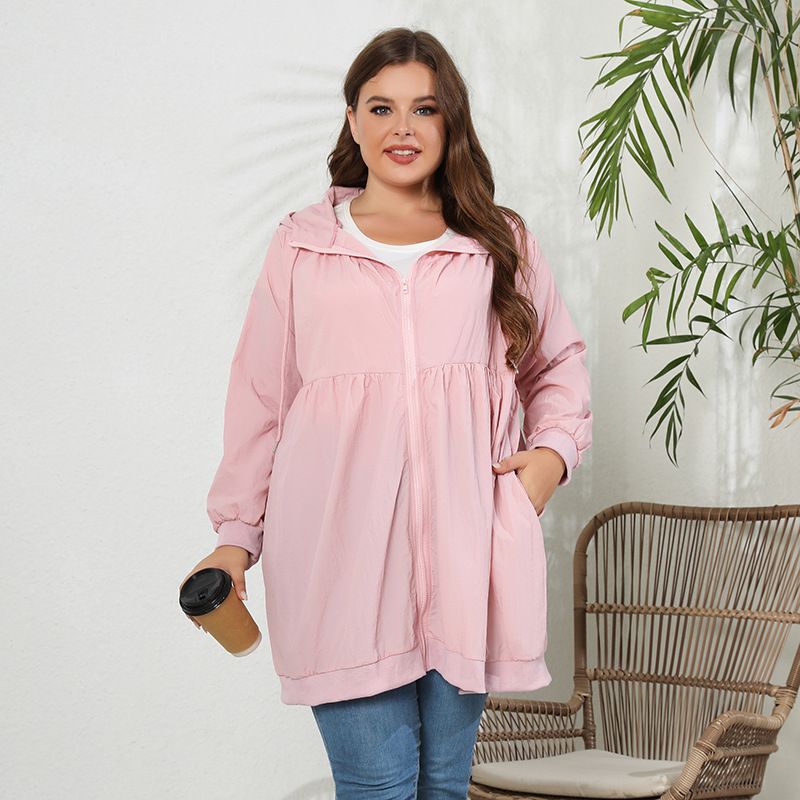 Heißer Verkauf Große Größe Einfarbig Strickjacke Mit Kapuze Windjacke Sonnenschutz Anzug Mittlerer Länge Lose Und Vielseitig_voghion.com