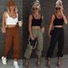 Women's Clothing Multi Pocket Overalls Women's Elastic Waist Loose Drawstring Cuffs Woven Casual Trousers_voghion.com