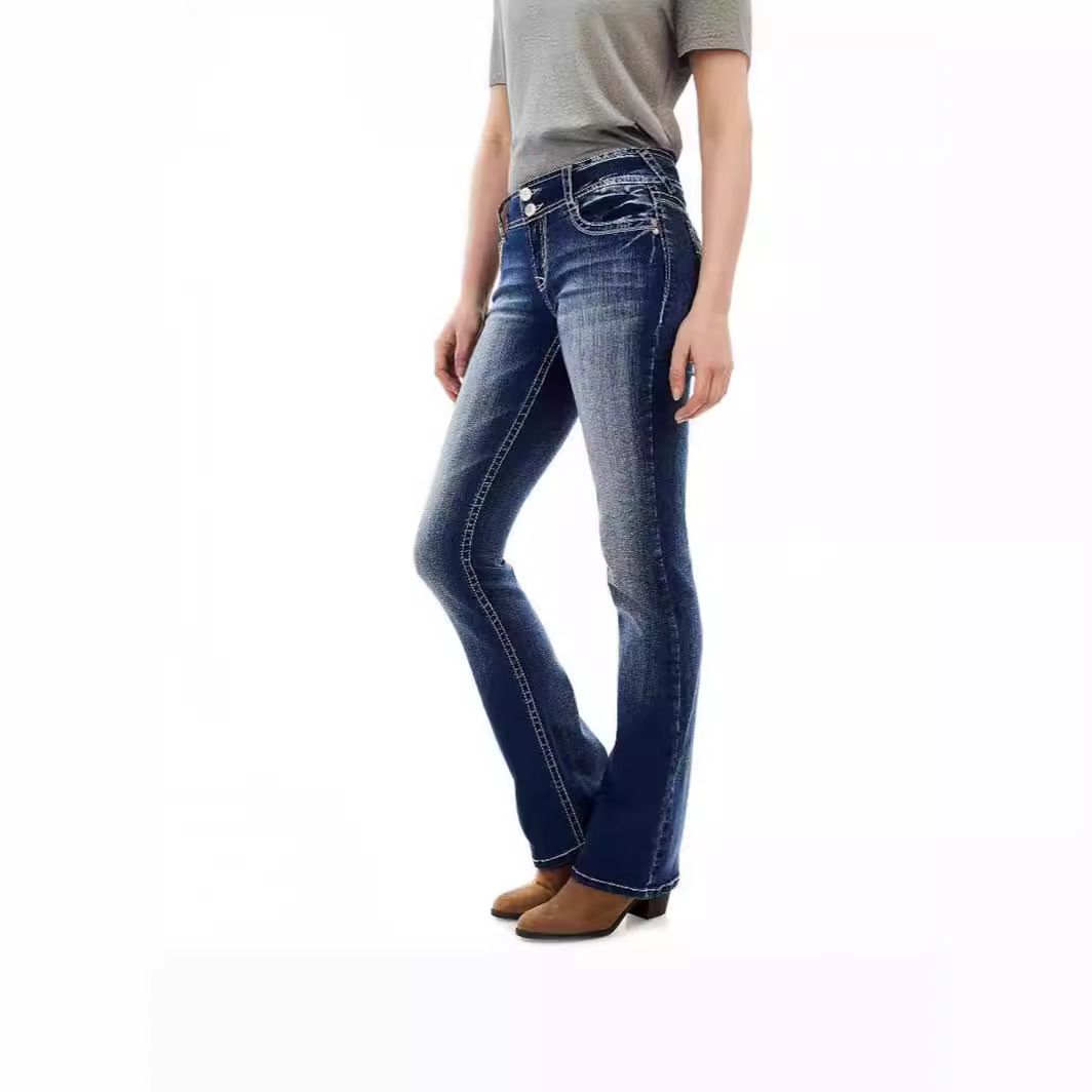 Dámské oblečení Slim Fit Seprané Výšivky Sweet Curve Džíny Dámské_voghion.com