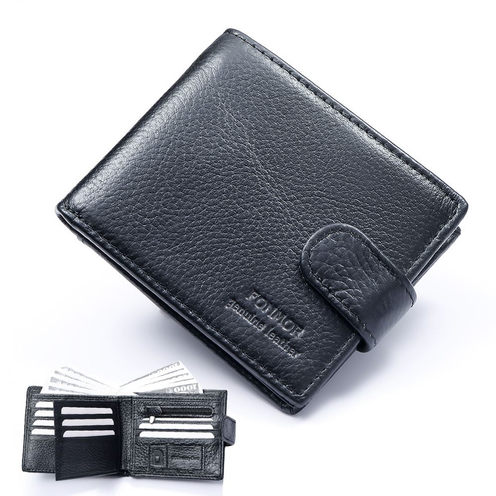 Portafoglio da uomo in vera pelle con grana litchi, con fibbia, stile retrò, porta carte pieghevole, con più scomparti per carte e porta monete._voghion.com