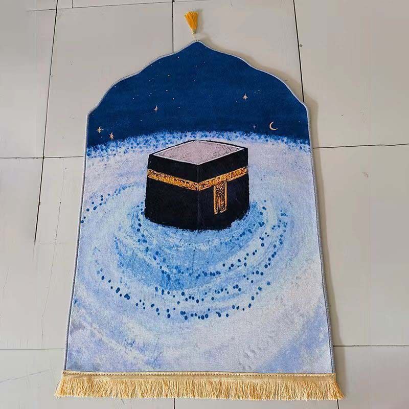 Tappeti Tappeto da preghiera islamico per il culto musulmano Tappeto da soggiorno Tappeto da preghiera in velluto dorato e spesso con diamanti Tappetino spesso stampato dalla forma speciale_voghion.com
