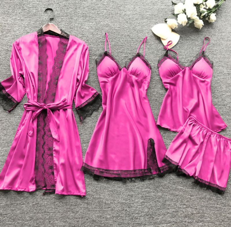 Cross border pajamas female sexy pajamas four piece Korean version suspender pajamas female home clothes with chest pad nightgown 2103_voghion.com