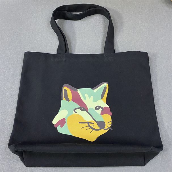 Borsa a tracolla unisex casual in tela con testa di volpe, monocolore, per il commercio transfrontaliero giapponese e coreano_voghion.com