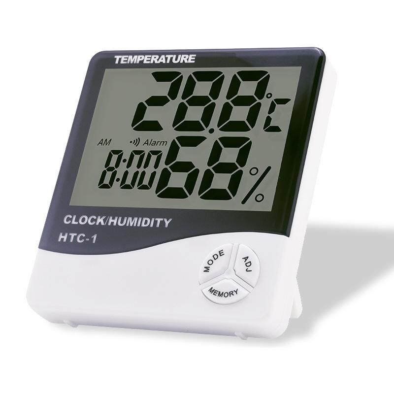 LCD Electronic Digital Temperature Humidity Meter Monitor Indoor Outdoor Thermometer Weather Station Alarm Clock HTC-1_voghion.com