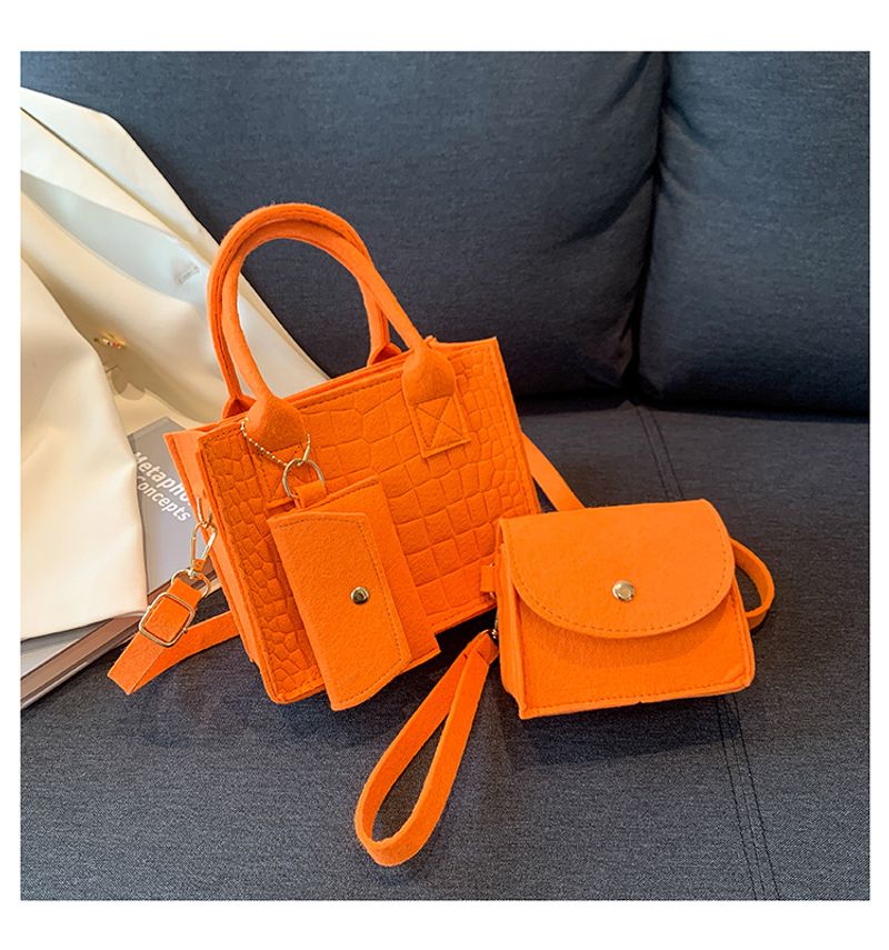 Filz Diamant Muster Einfarbig Kleine Quadratische Handtasche Drei Stück Mutter Und Kind Tasche 2023 Beliebte Schulter Messenger Casual frauen Tasche_voghion.com