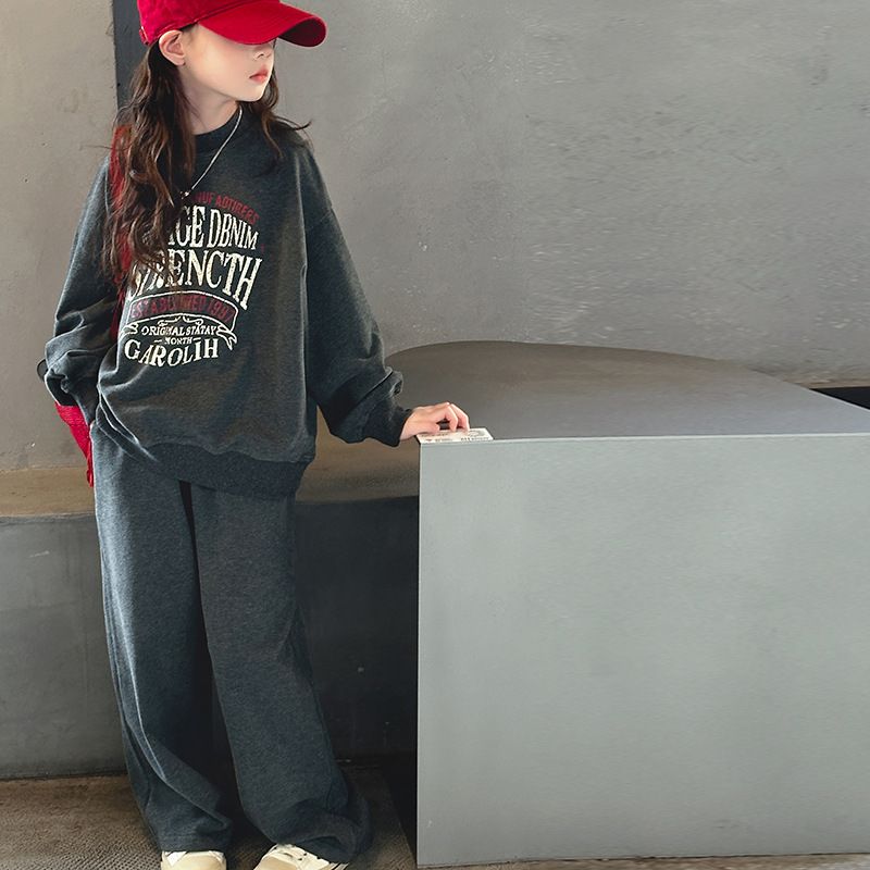 Sportliches Zweiteiler-Set für Mädchen, Frühling und Herbst 2025, neue Kinder-Herbstmode, cooler Pullover für Kinder mittleren Alters, Hose mit weitem Bein, grenzüberschreitend_voghion.com