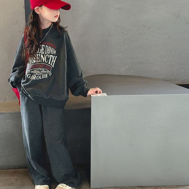 Sportliches Zweiteiler-Set für Mädchen, Frühling und Herbst 2025, neue Kinder-Herbstmode, cooler Pullover für Kinder mittleren Alters, Hose mit weitem Bein, grenzüberschreitend_voghion.com