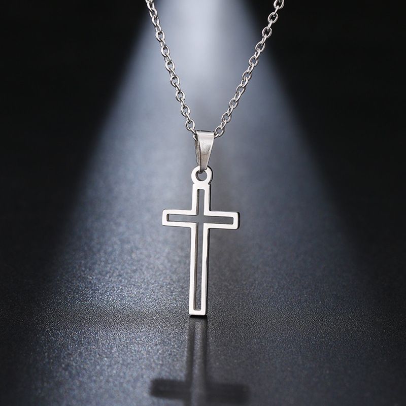 Collana in acciaio inossidabile con ciondolo a croce cava, personalità, gioielli in titanio e acciaio_voghion.com