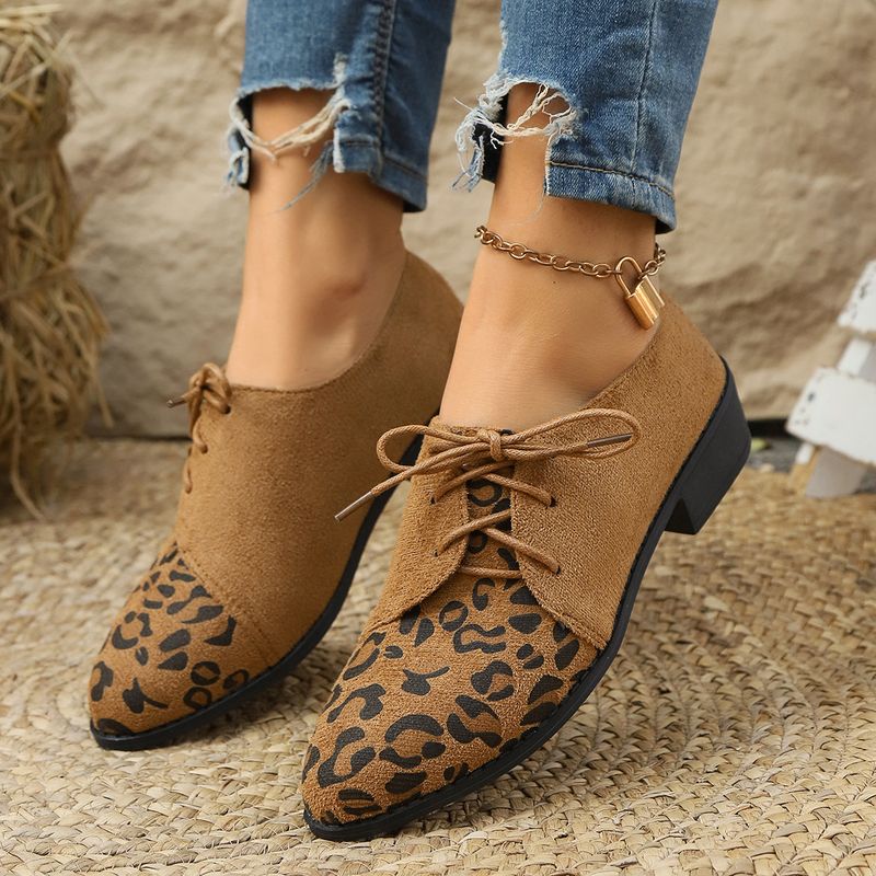 Women's Shoes Large Size Wedge Heel Leopard Print Fashion Single Shoes Retro Front Lace Up Soft Leather Single Shoes Versatile Short Boots For Women_voghion.com