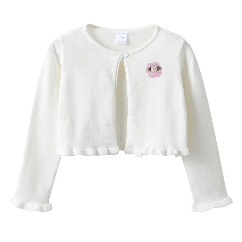 "Mädchen-Strickjacke aus Baumwolle mit Blumenmuster – weicher, leichter Rundhalspullover mit einem Knopf für Frühling und Herbst"_voghion.com