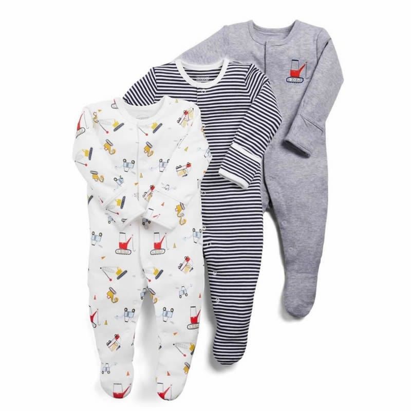 Macacão de bebê para engatinhar, roupas longas com capa para mãos e pés, macacão para meninos e meninas, pijama de algodão com fundo das quatro estações, três peças_voghion.com