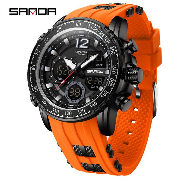 Orologio sportivo analogico digitale da uomo con multifunzione, impermeabile, luminoso, doppio fuso orario, cronometro e display della data - Cinturino in silicone resistente_voghion.com