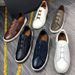 Z Brand Cross Elastic Band Sneakers White Men's Genuine Leather Lazy Slip-On Casual Shoes_voghion.com