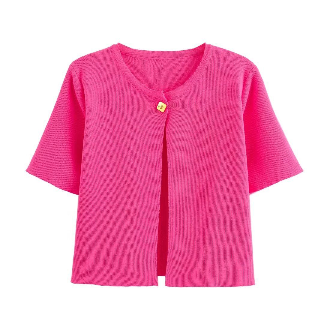 Damen Sommer Neues Rundhals-Top mit einem Knopf und flacher Nadel_voghion.com