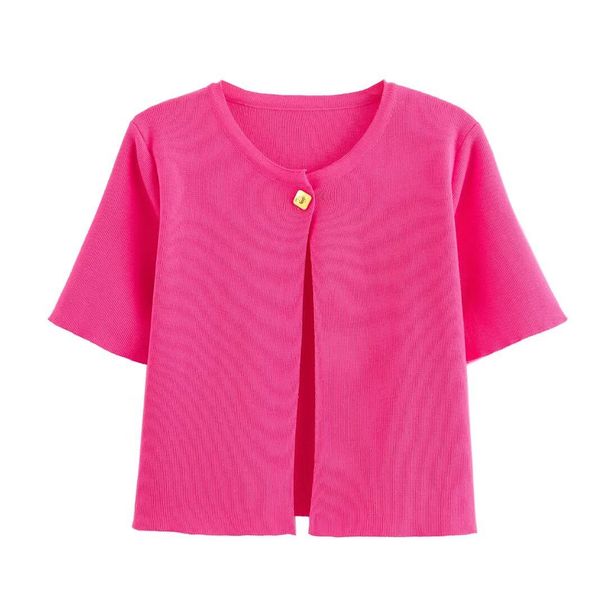 Damen Sommer Neues Rundhals-Top mit einem Knopf und flacher Nadel_voghion.com