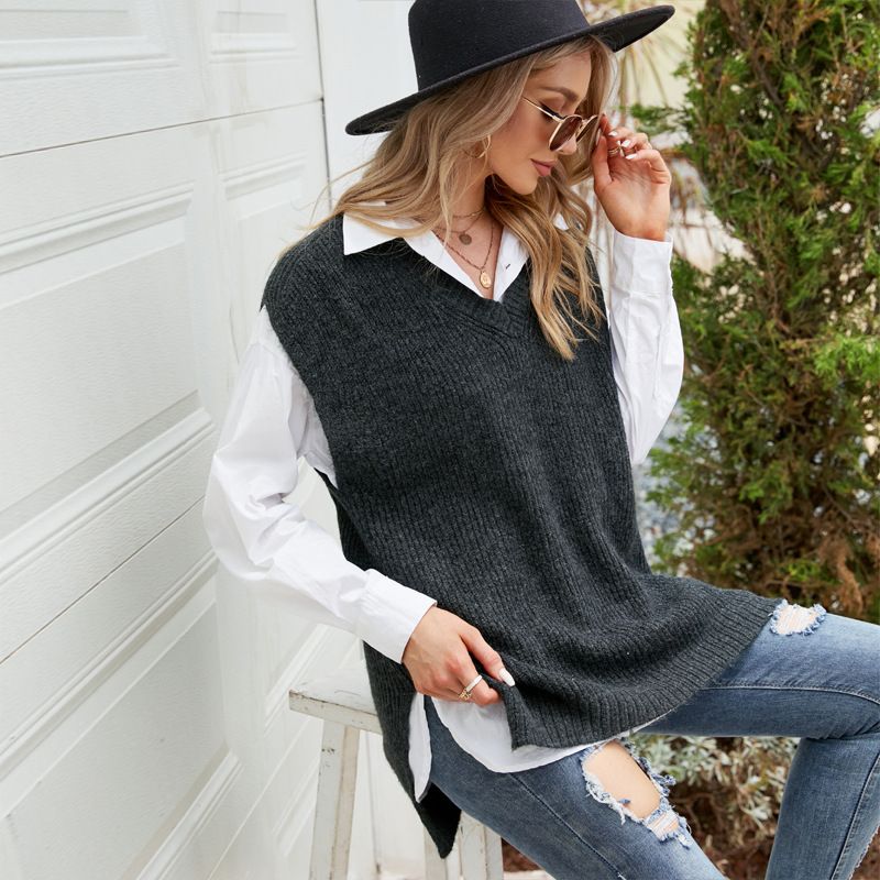 Cardigan en tricot creux de couleur unie pour femme, veste pull en tricot à manches longues, ample et polyvalente, de taille moyenne et longue_voghion.com