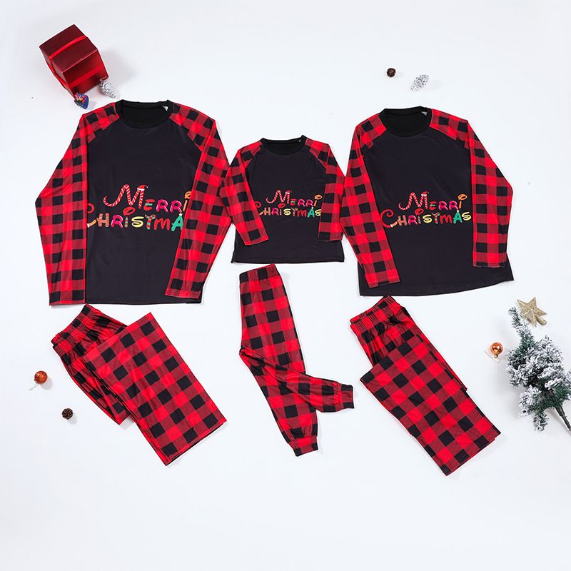 Women's Sleepwears Christmas Parent Child Suit Red And Black Contrast Merry Christmas Print Parent Child Home Clothes_voghion.com