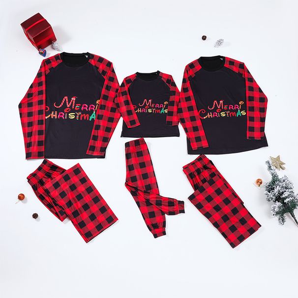 Women's Sleepwears Christmas Parent Child Suit Red And Black Contrast Merry Christmas Print Parent Child Home Clothes_voghion.com