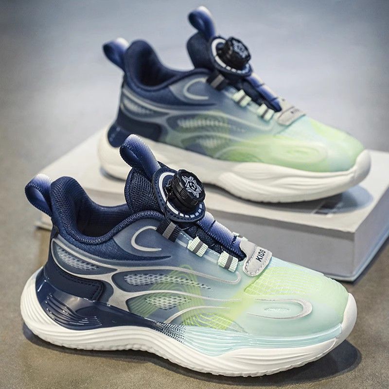 Kinderschuhe Frühjahr und Sommer Neue atmungsaktive Mesh-Sportschuhe für mittlere und große Kinder Jungen Laufschuhe mit rotierender Schnalle_voghion.com