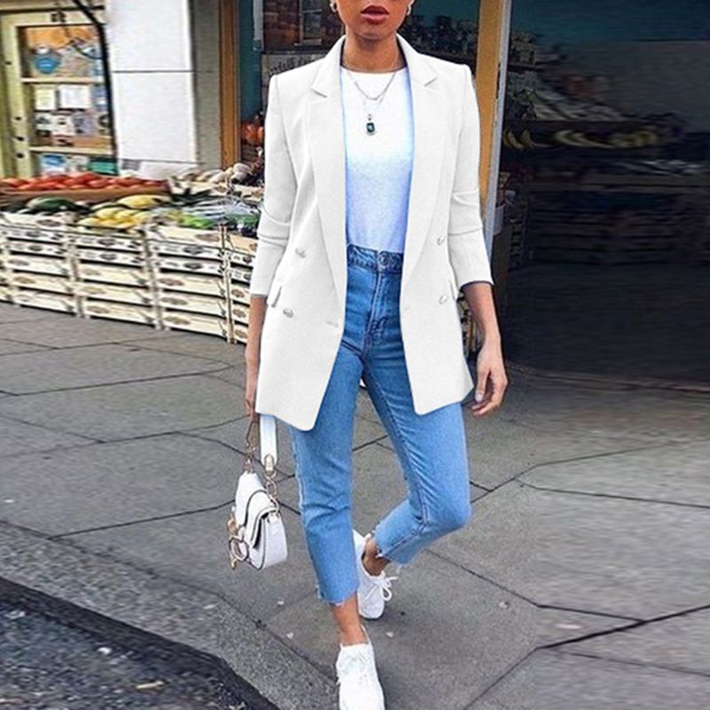 Women's casual temperament button solid color small suit jacket_voghion.com