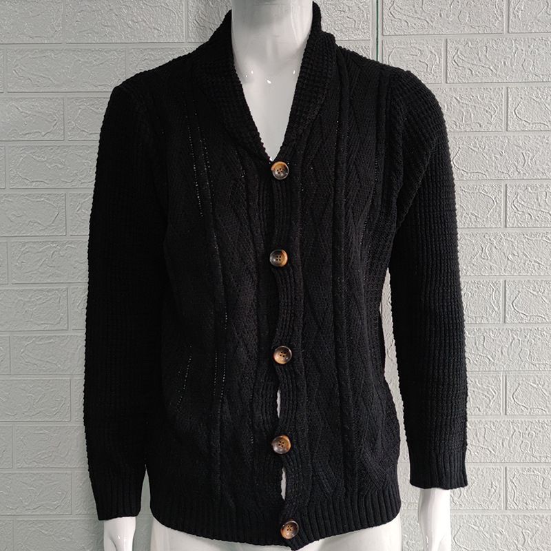 Men's sweater Cardigan solid color button-up long-sleeved sweater_voghion.com