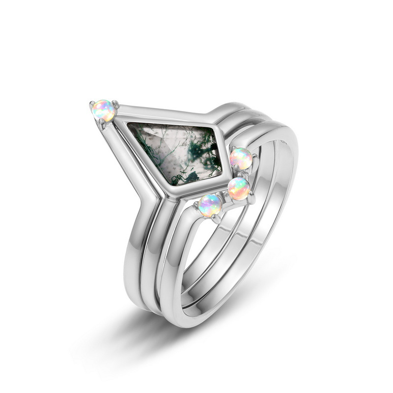 Esclusivamente per S925 Anello in argento verde muschio Anello in agata erba acquatica Anello da dito Nobile luce di lusso_voghion.com