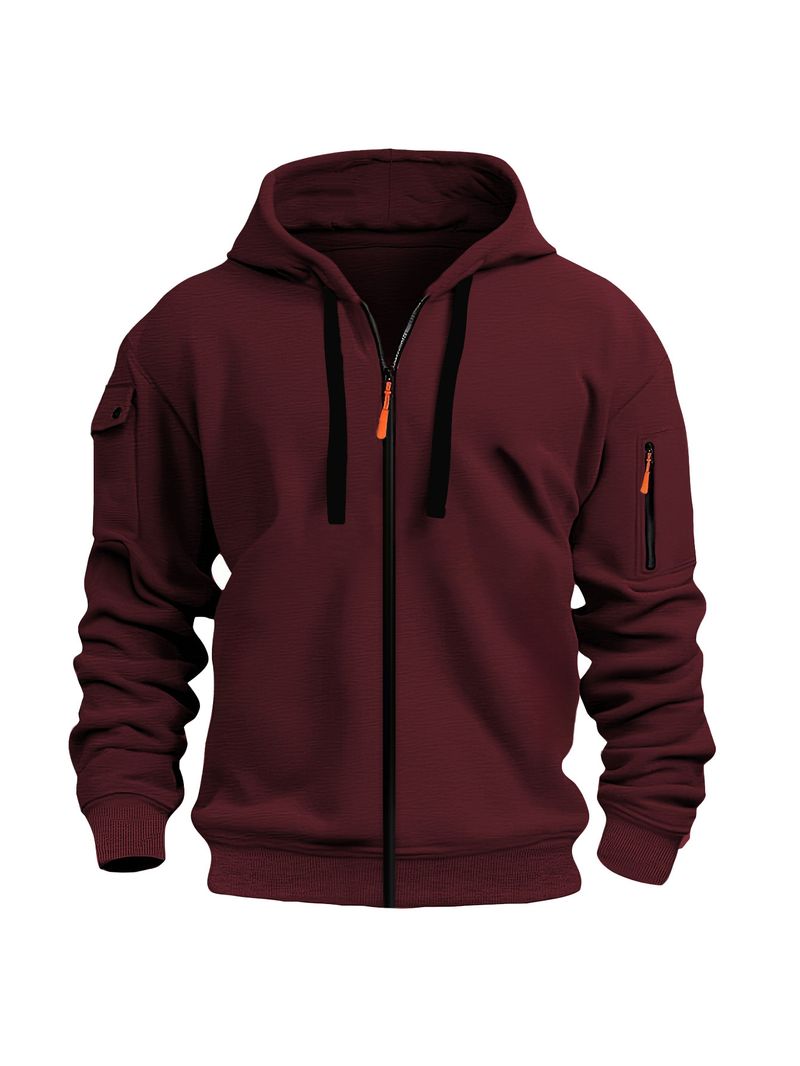 Sudadera con capucha para hombre, de primavera y otoño, con cremallera, múltiples bolsillos, insignia bordada, cárdigan, sudadera deportiva de ocio_voghion.com