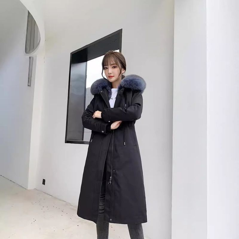 Women's Clothing New Winter Fur Lining Mid Length Coat Haining Parka Detachable_voghion.com