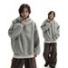 Loose Culture Oversized Air Layer Gray Hoodie Autumn Winter Unisex Style Jacket For Women_voghion.com