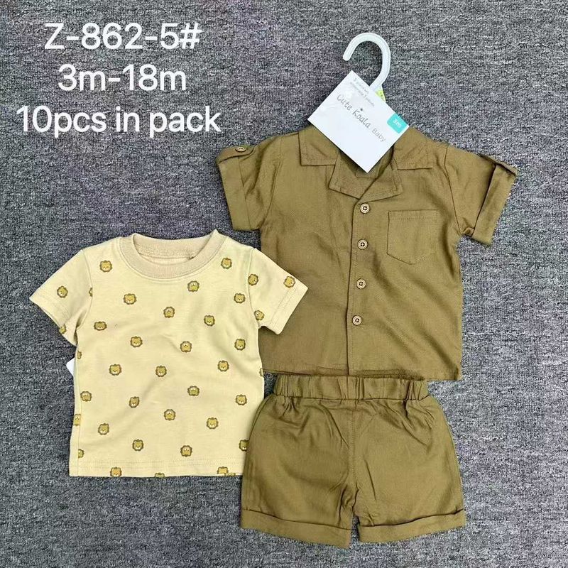 Foreign Trade Newborn Baby Boy And Girl Short Sleeved Romper 3 Piece Set Pure Cotton Suit Shirt Shorts 3PCS Cross Mirror Wholesale_voghion.com