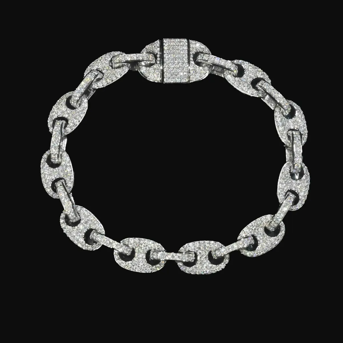 Bracciale con catena a maglie cubane da 8 mm, in argento, con moissanite ghiacciata, per uomo e donna, con test di diamanti VVS._voghion.com